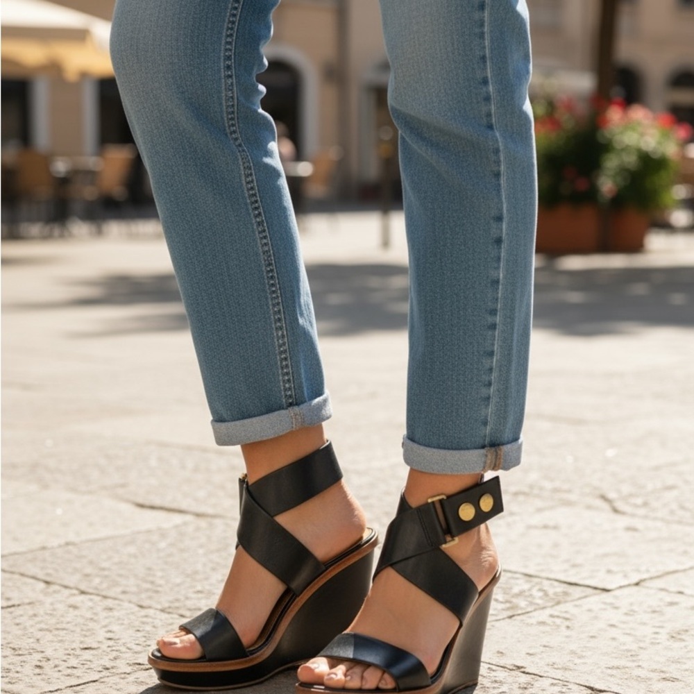 Calvin Klein Black and Tan Sandals